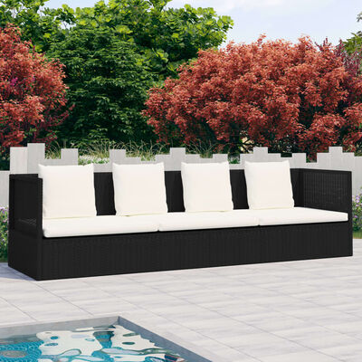 vidaXL dārza gulta ar matračiem un spilveniem, melna PE rotangpalma