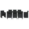 vidaXL Dārza ēdamgalds ar spilvenu 9 pcs Melna poliratāns