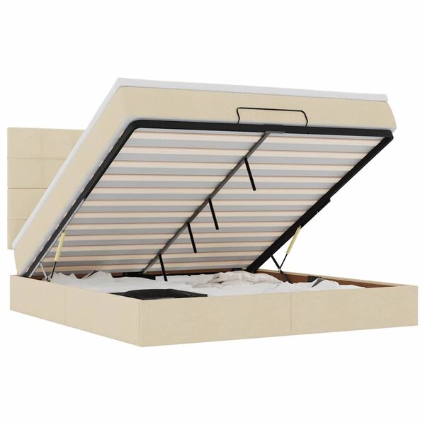 vidaXL Osmaņu gultas rāmis ar matrača krēmkrāsas 180x200cm audums