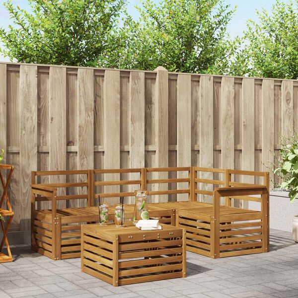 vidaXL Āra dīvānu komplekts 5 pcs Dabiska Cietā akācijas koks