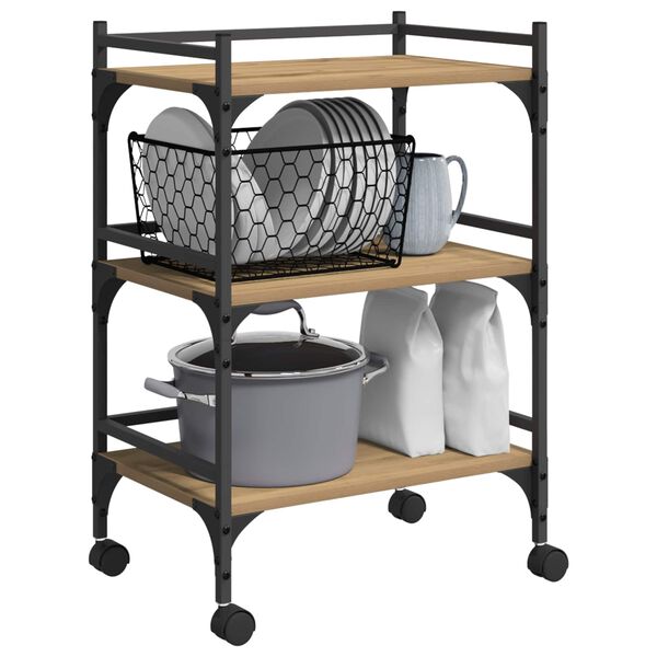 vidaXL Virtuves ratiņ&scaron; Artisānā ozols 50 x 35 x 75.5 cm