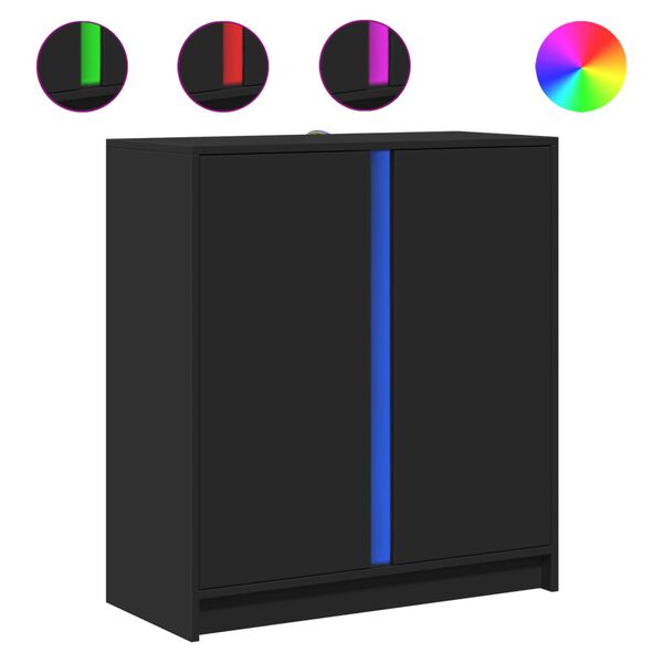 vidaXL kumode ar LED, melna, 77x34x85 cm, inženierijas koks