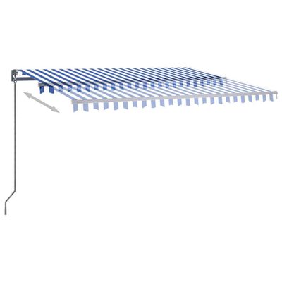 vidaXL markīze ar stabu, 450x300 cm, automātiska, zila/balta