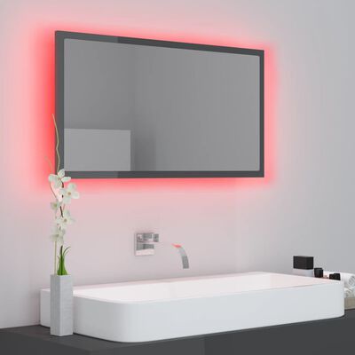 vidaXL vannasistabas spogulis, LED, spīdīgi pelēks, 80x8,5x37, akrils