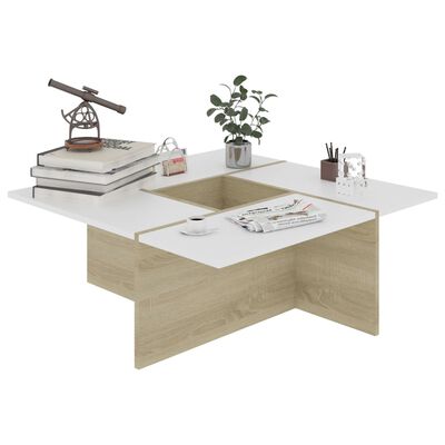 vidaXL kafijas galdiņš, balta un ozolkoka krāsa, 79,5x79,5x30 cm