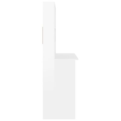 vidaXL rakstāmgalds ar plauktiem, spīdīgi balts, 102x45x148 cm