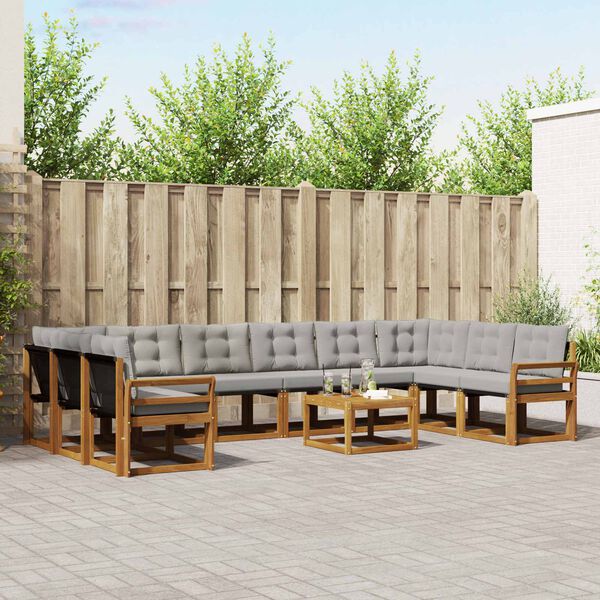 vidaXL Āra dīvānu komplekts ar spilvenu 11 pcs Dabīgs un gai&scaron;i pelēks