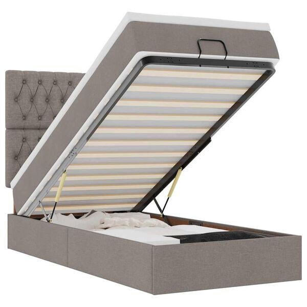 vidaXL Osmaņu gultas rāmis ar matrača pelēkbrūna 100x200 cm audums