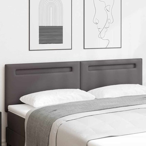 vidaXL LED gultas galva Pelēka 180 cm Mākslīgā āda