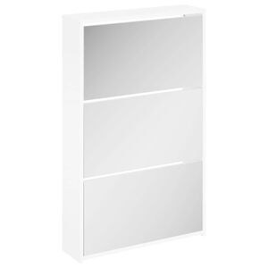 vidaXL apavu skapis ar spoguli, 3 slāņu, spīdīgi balts, 63x17x102,5 cm
