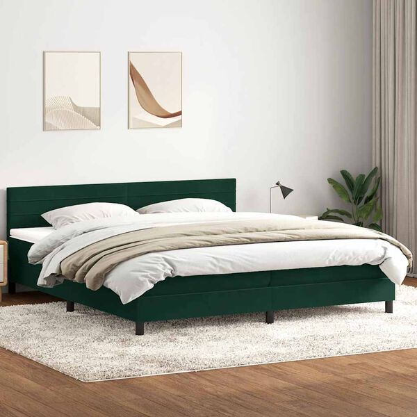 vidaXL Box Spring Gulta ar matrača Tum&scaron;i zaļa 200x210 cm samts