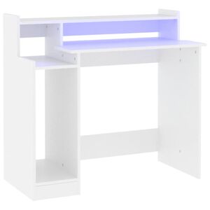 vidaXL rakstāmgalds, LED, balts, 97x45x90 cm, inženierijas koks