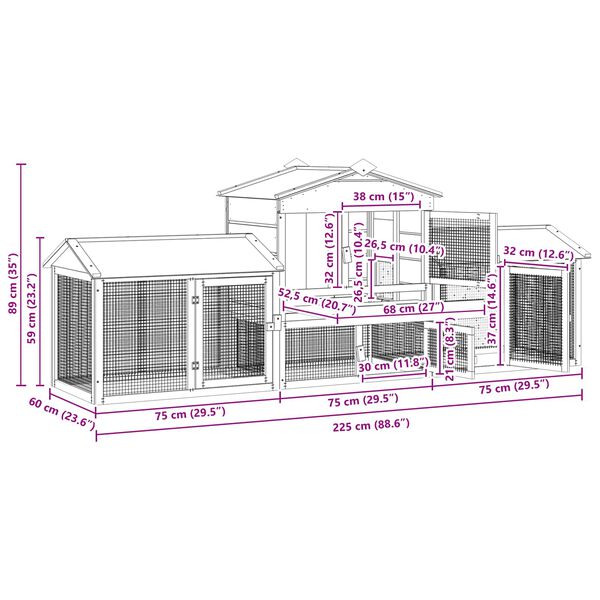 vidaXL Vistu kūts Brūna 225 x 60 x 89 cm