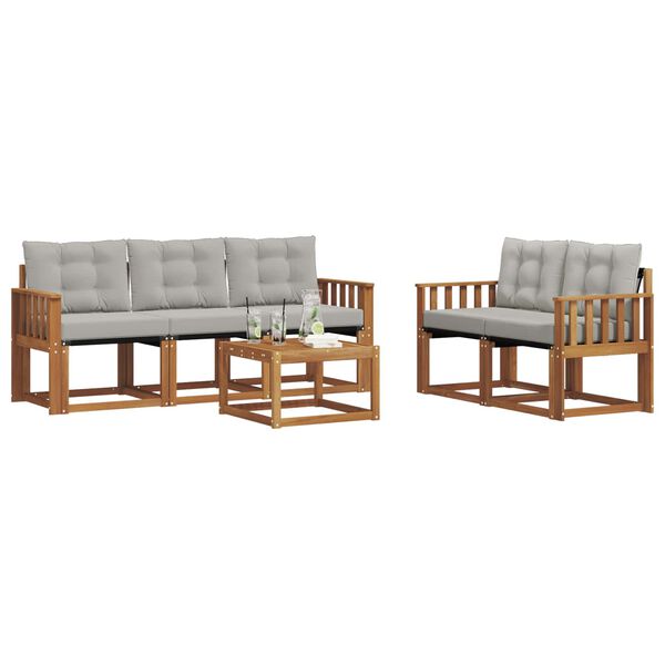 vidaXL Āra dīvānu komplekts ar spilvenu 6 pcs Dabīgs un gai&scaron;i pelēks