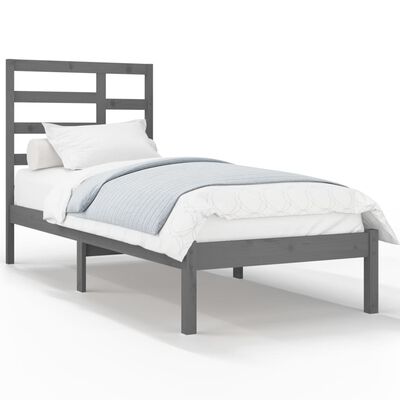 vidaXL gultas rāmis, pelēks, masīvkoks, 90x200 cm