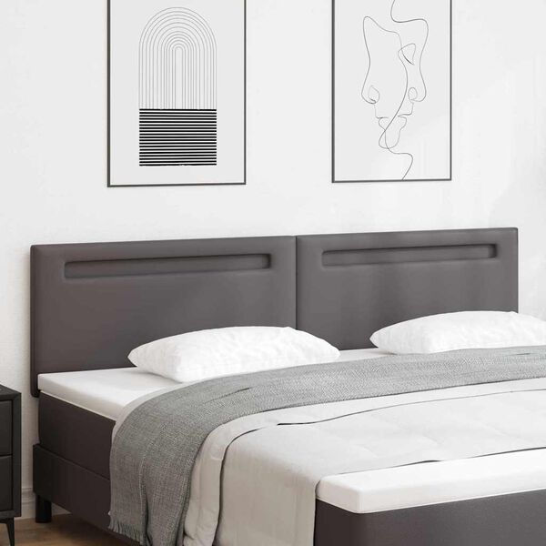 vidaXL LED gultas galva Pelēka 200 cm Mākslīgā āda