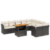 vidaXL 10-daļīgs dārza dīvāna komplekts, matrači, melna PE rotangpalma