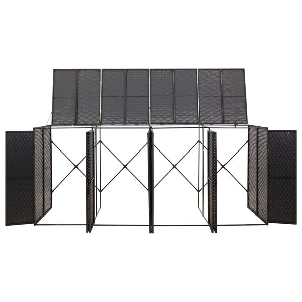 vidaXL četrdaļīga nojume atkritumu konteineram, melna, 274x80x117 cm