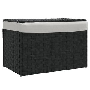 vidaXL veļas grozs ar vāku, melns, 55,5x35x34 cm, mākslīgā rotangpalma