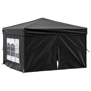 vidaXL saliekama nojume ar sienām, melna, 3x3 m