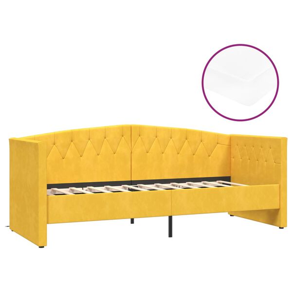 vidaXL dīvāngulta ar matraci, USB, dzeltens samts, 90x200 cm