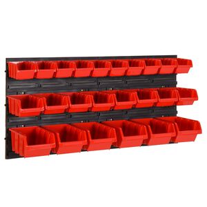 vidaXL 26-daļīgs darbnīcas plauktu komplekts, sarkans un melns, 77x39 cm, polipropilēns