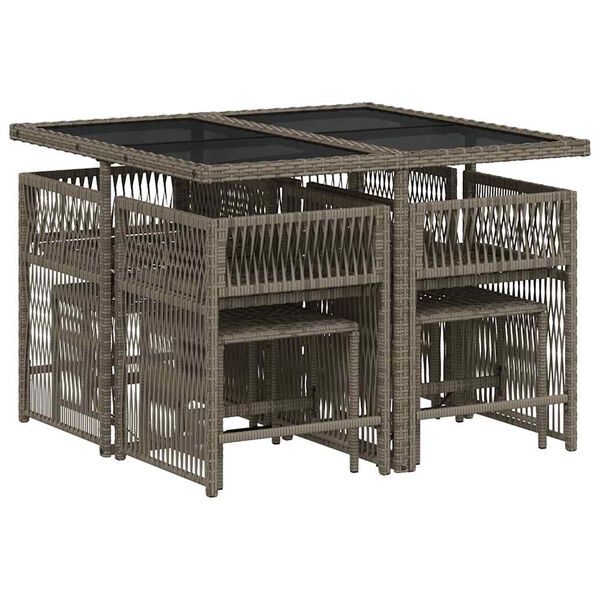 vidaXL 9-daļīgs dārza mēbeļu komplekts ar matračiem, PE rotangpalma