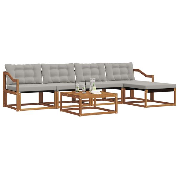 vidaXL Āra dīvānu komplekts ar spilvenu 6 pcs Dabīgs un gai&scaron;i pelēks