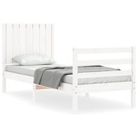 vidaXL gultas rāmis ar galvgali, vienvietīgs, masīvkoks, balts