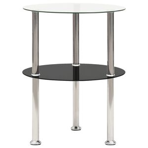 vidaXL 2 līmeņu galdiņ&scaron;, 38 cm, caurspīdīgs, melns, rūdīts stikls