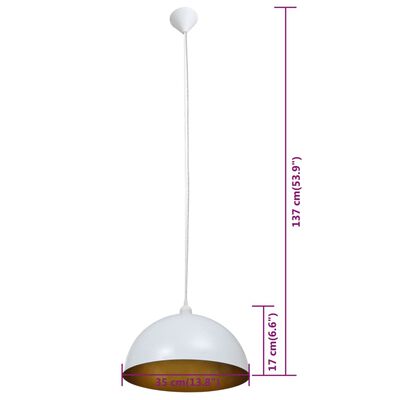 vidaXL griestu lampas, 2 gab., regulējams augstums, pusapaļas, baltas