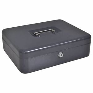 vidaXL Naudas kaste ar slēdzeni Tum&scaron;i pelēka 30 x 24 x 9 cm Tērauds