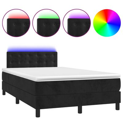 vidaXL atsperu gulta ar matraci, LED, melns samts, 120x190 cm