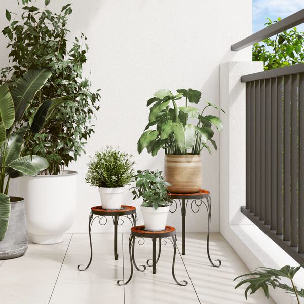 vidaXL augu galdi, 3 gab., sarkanbrūni ar baltu, keramika