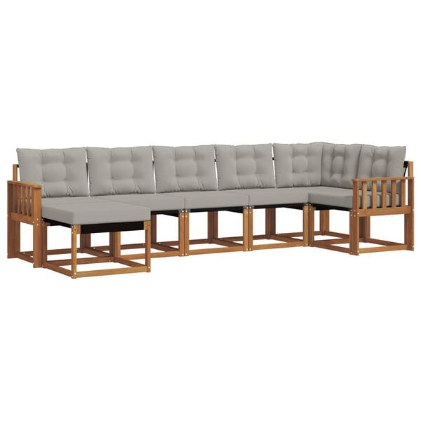 vidaXL Āra dīvānu komplekts ar spilvenu 7 pcs Dabīgs un gai&scaron;i pelēks