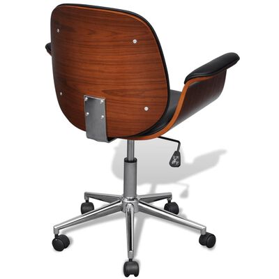 vidaXL biroja krēsls, grozāms, izliekts koks un mākslīgā āda