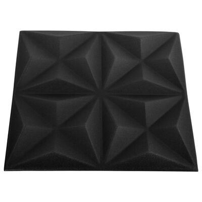 vidaXL 3D sienas paneļi, 12 gab., 50x50 cm, melns origami, 3 m²