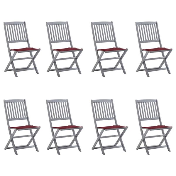 vidaXL saliekami āra krēsli ar matračiem, 8 gab., akācijas masīvkoks