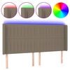 vidaXL gultas galvgalis ar LED, 203x16x118/128 cm, pelēkbrūns audums
