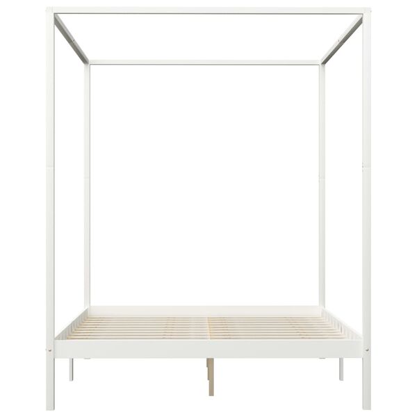 vidaXL gultas rāmis ar nojumi, 2 atvilktnes, balts, priedes masīvkoks