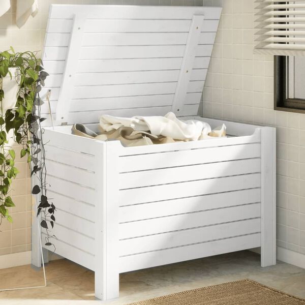 vidaXL uzglabā&scaron;anas kaste ar vāku RANA, balta, 100x49x54 cm, priede