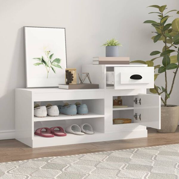 vidaXL apavu plaukts, spīdīgi balts, 100x42x60 cm, inženierijas koks