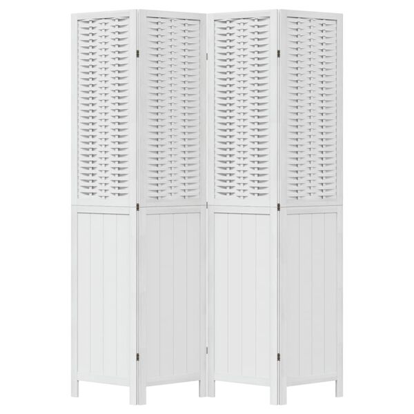 vidaXL 4-paneļu istabas aizslietnis, balts, paulonijas masīvkoks