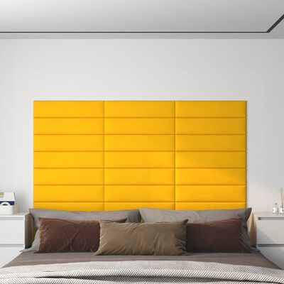vidaXL sienas paneļi, 12 gab., dzelteni, 60x15 cm, samts, 1,08 m²