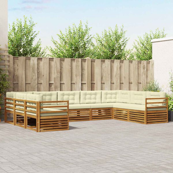 vidaXL Dīvāna komplekti 9 pcs Dabisks un krējuma Cietā akācijas koks