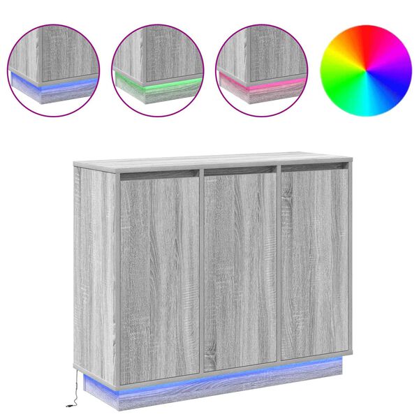 vidaXL LED sānu galds Pelēks Sonoma 90 x 32 x 75 cm Inženierijas koks