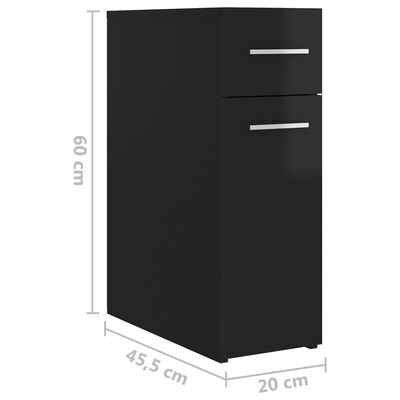 vidaXL atvilktņu skapis, spīdīgi melns, 20x45,5x60 cm, skaidu plāksne