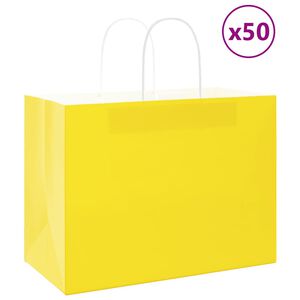 vidaXL papīra maisiņi 50 gab. ar rokturiem, dzelteni, 32x17x25 cm