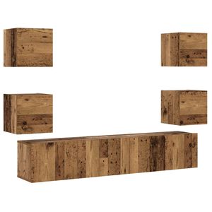 vidaXL 6-daļīgs TV skapja komplekts, sienai stiprināms, veca koka