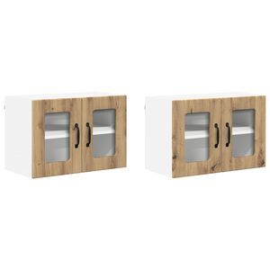 vidaXL Sienas stikla skapis LUCCA 2 pcs Artisan Ozols